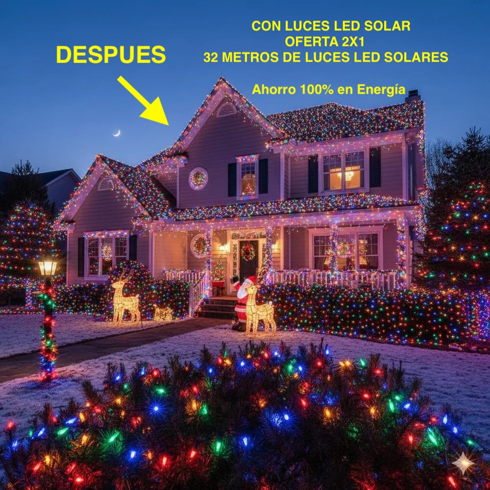 PACK 2X1 Luces Solares Navidenas De 17 Metros (Luz Amarilla o Multicolor)