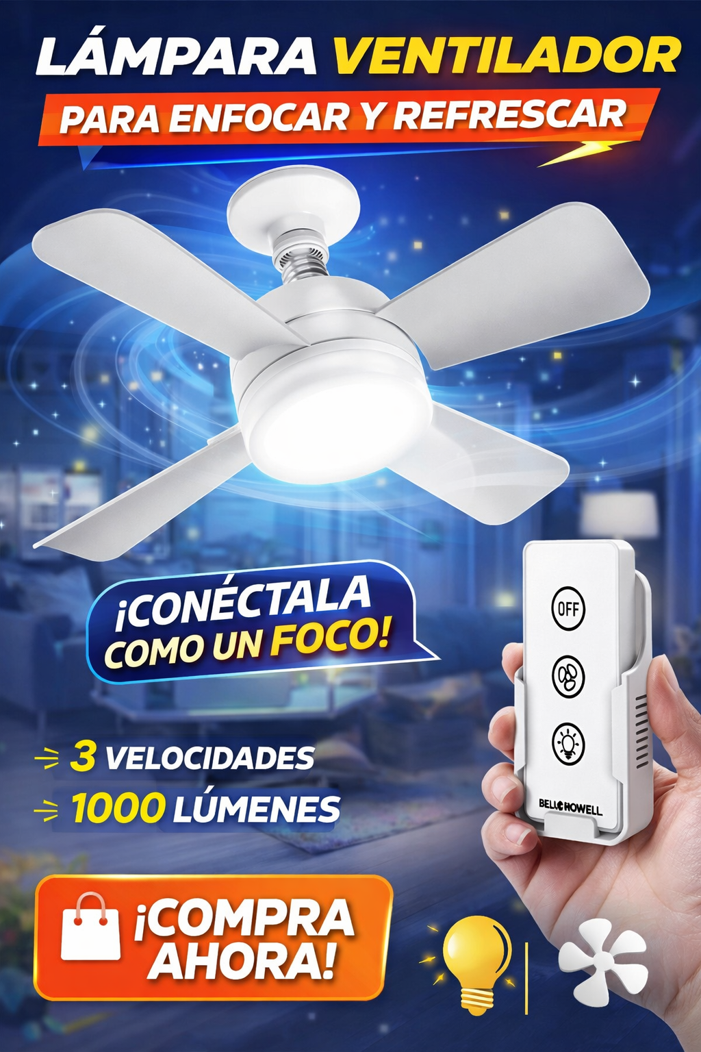 VENTILADOR DE TECHO CON CONTROL REMOTO