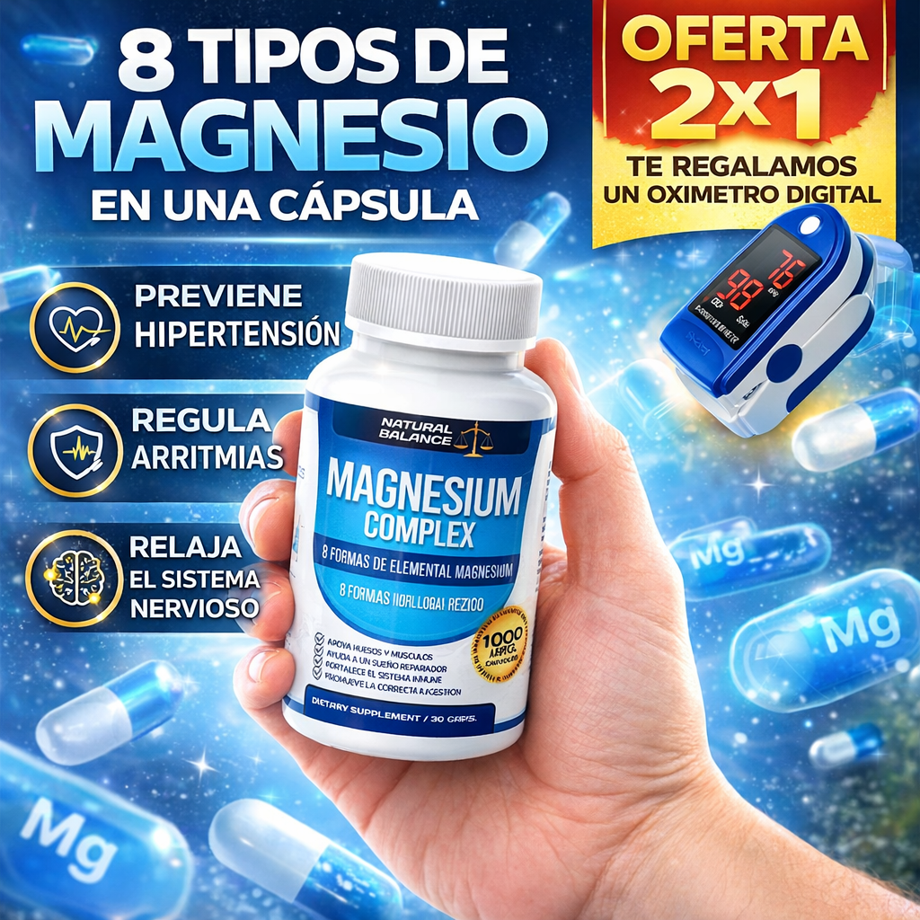 2x1 Magnesio Suplemento de 1000mg + GRÁTIS OXÍMETRO DIGITAL.