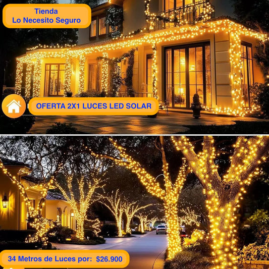 PACK 2X1 Luces Solares Navidenas De 17 Metros (Luz Amarilla o Multicolor)