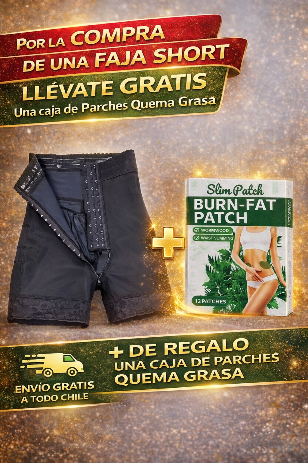 FAJA SHORT + CAJA DE PARCHES QUEMA GRASA DE REGALO